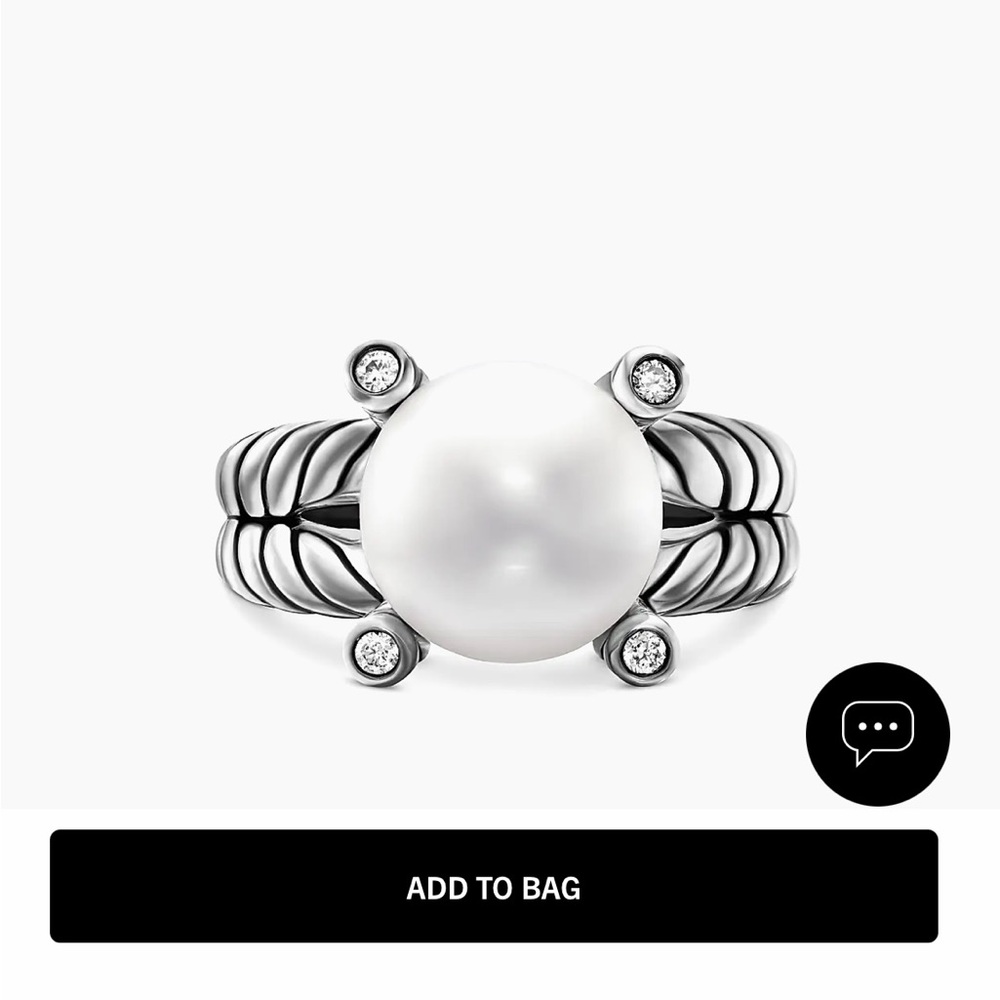 David Yurman Silver Pearl Ring with Diamond Accents